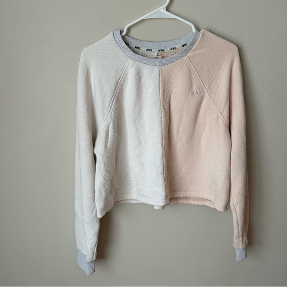 Madewell MWL Airyterry Colorblock Crop Sweatshirt Peach Cream Size Medium - Picture 4 of 9